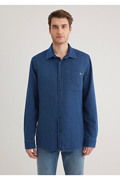 Mavi Cep Detaylı Indigo Gömlek Regular Fit / Normal Kesim 0211422-18790