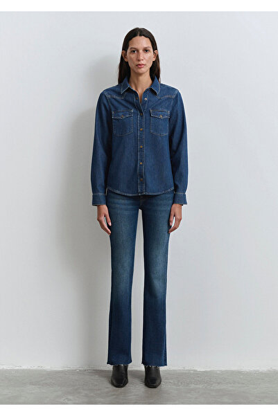 Mavi Angela Classic Denim Koyu Mavi Jean Gömlek Fitted / Vücuda Oturan Kesim 1210819-89252