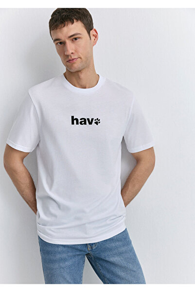 Mavi Hav Baskılı Beyaz Tişört Regular Fit / Normal Kesim 0612759-620