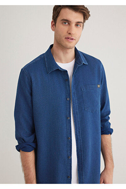 Mavi Cep Detaylı Indigo Gömlek Regular Fit / Normal Kesim 0211422-18790