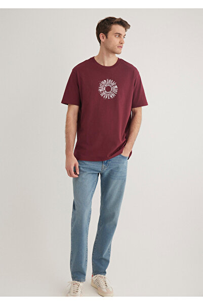 Mavi Bordo İstanbul Tişört Loose Fit / Bol Rahat Kesim 0612449-70394