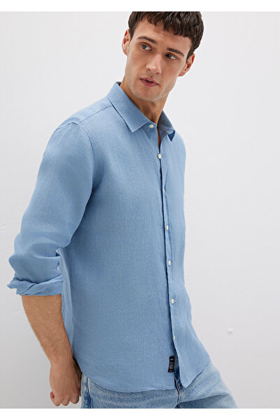 Mavi Keten Gömlek Slim Fit / Dar Kesim 0211466-70731