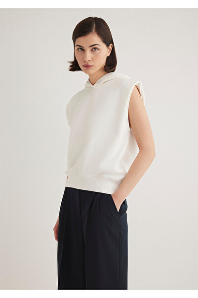 Mavi Kapüşonlu Kolsuz Ekru Sweatshirt 1S10311-70057
