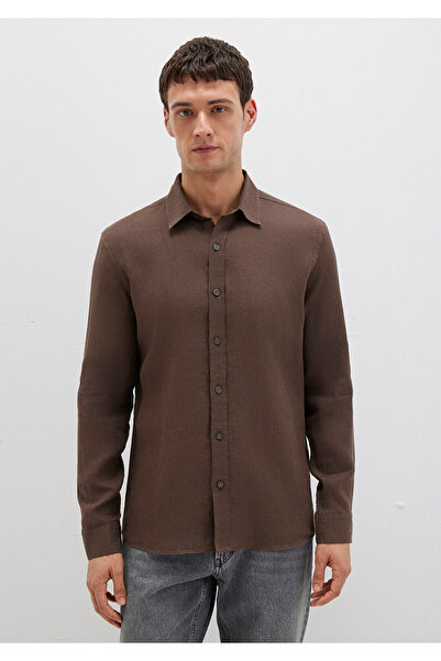 Mavi Kahverengi Keten Gömlek Slim Fit / Dar Kesim 0211466-87537