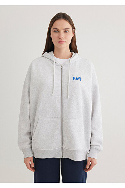 Mavi Logo Printed Hooded Gray Sweatshirt 1S10246-88468