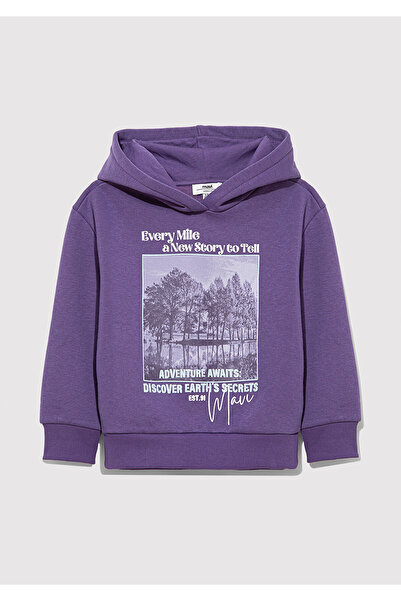 Mavi Kapüşonlu Baskılı Mor Sweatshirt 7S10054-88135