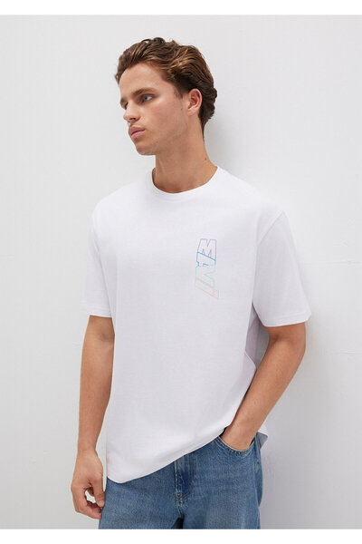 Mavi Logo Sırt Baskılı Beyaz Tişört Loose Fit / Bol Rahat Kesim 0612350-620