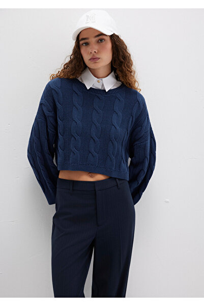 Mavi Bisiklet Yaka Lacivert Kazak Crop / Kısa Kesim 1710477-82454