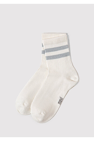 Mavi Çizgili Ekru Soket Çorap 1913241-70048