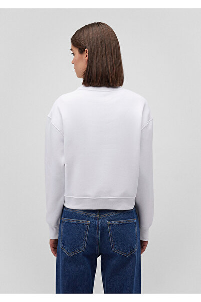 Mavi Logo Baskılı Beyaz Crop Sweatshirt 1611601-620