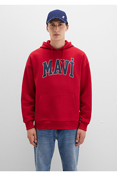 Mavi Logo Baskılı Kapüşonlu Kırmızı Sweatshirt 067149-70464