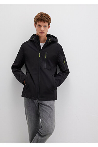 Mavi Kapüşonlu Siyah Scuba Ceket Slim Fit / Dar Kesim 0110264-900