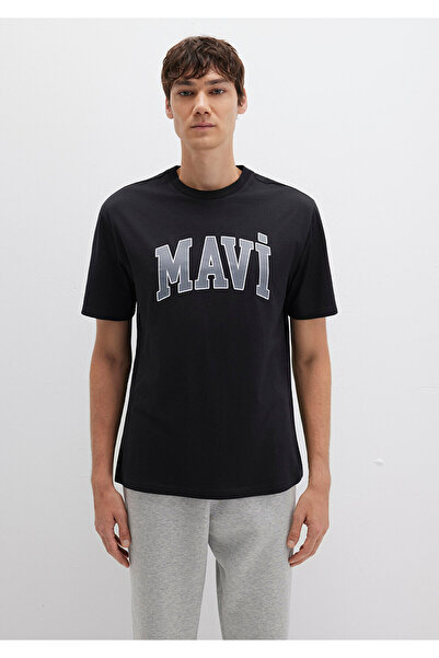 Mavi Logo Baskılı Siyah Tişört Loose Fit / Bol Rahat Kesim 0611711-900