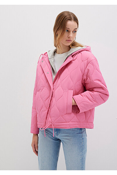 Mavi Kapitone Beli Bağcıklı Pembe Ceket Oversize / Geniş Kesim 1110323-86413