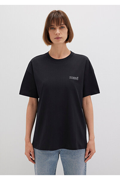 Mavi Logo Baskılı Siyah Tişört Loose Fit / Bol Rahat Kesim 1611309-900