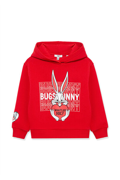 Mavi Bugs Bunny Baskılı Kapüşonlu Kırmızı Sweatshirt 7S10036-70471
