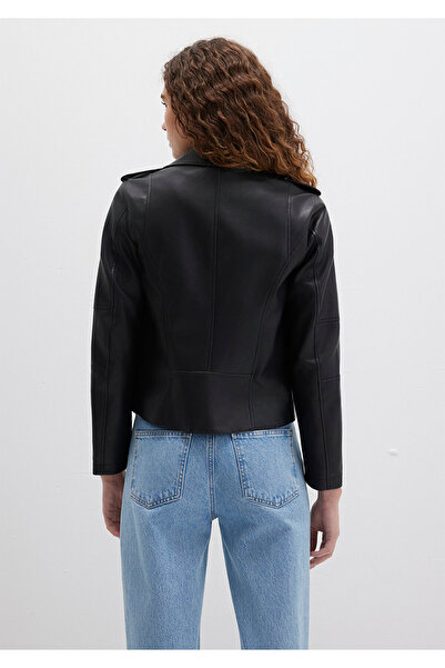 Mavi Biker Yaka Siya Suni Deri Ceket Slim Fit / Dar Kesim 1110221-900