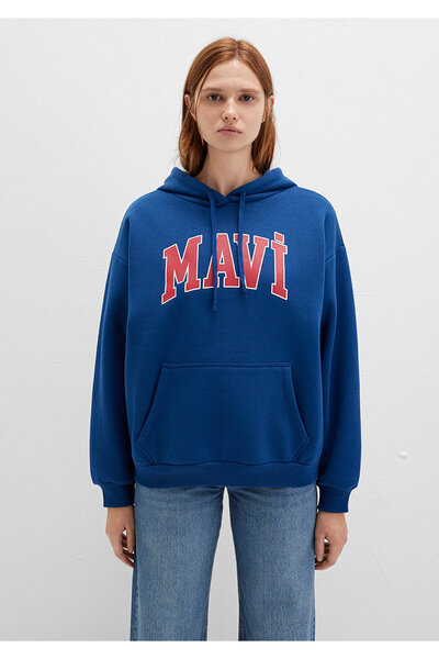 Mavi Logo Baskılı Kapüşonlu Lacivert Sweatshirt 1600361-82625