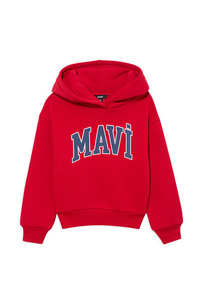 Mavi Logo Baskılı Kırmızı Kapüşonlu Sweatshirt 6610110-70464