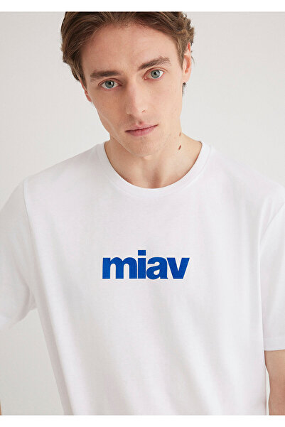 Mavi Miav Baskılı Beyaz Tişört Regular Fit / Normal Kesim 067153-620