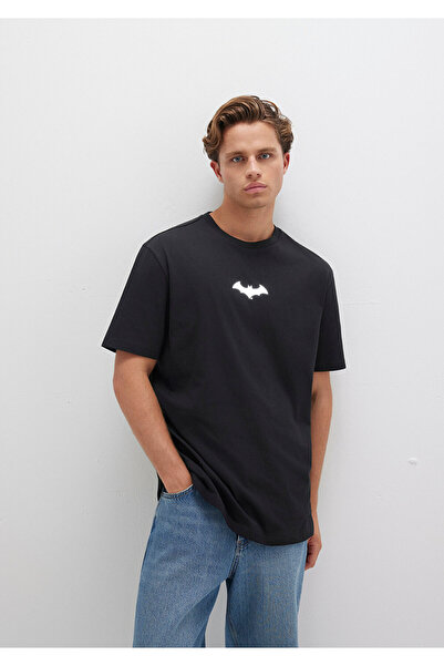Mavi Batman Baskılı Siyah Tişört Loose Fit / Bol Rahat Kesim 066878-900
