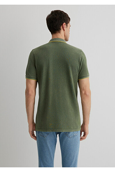 Mavi Renkli Şerit Detaylı Yeşil Polo Tişört Slim Fit / Dar Kesim 065920-30721