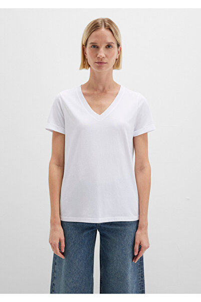 Mavi Λευκό μπλουζάκι με λαιμόκοψη σε σχήμα V, κανονική εφαρμογή / κανονική εφαρμογή 166248 -620