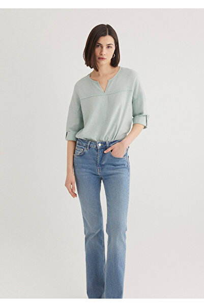 Mavi V Yaka Yeşil Bluz 121357-70808