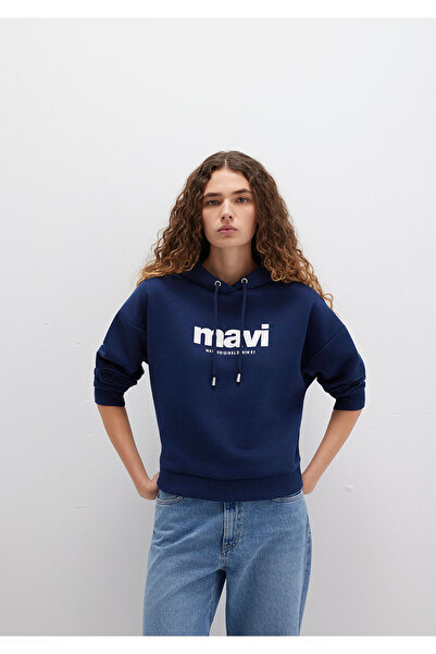 Mavi Logo Baskılı Kapüşonlu Lacivert Sweatshirt 168334-70488