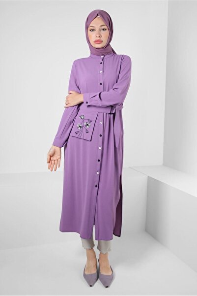 Alvina ÇİÇEK NAKIŞLI DÜĞMELİ KEMERLİ UZUN TUNİK 43732