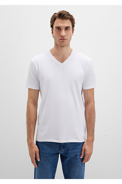 Mavi Weißes Stretch-T-Shirt mit V-Ausschnitt - Taillierter Schnitt061748-620