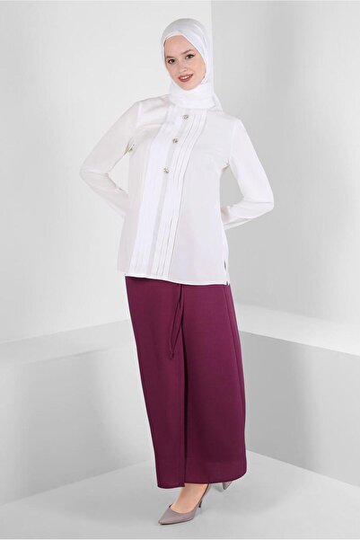 Alvina STONE DETAILED PLEATED BLUZ 43537