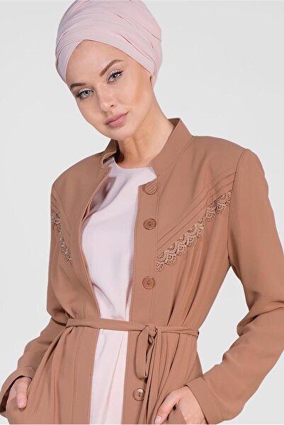 Alvina 1471 Model Guipure Detailed and Hidden Buttoned Glitter