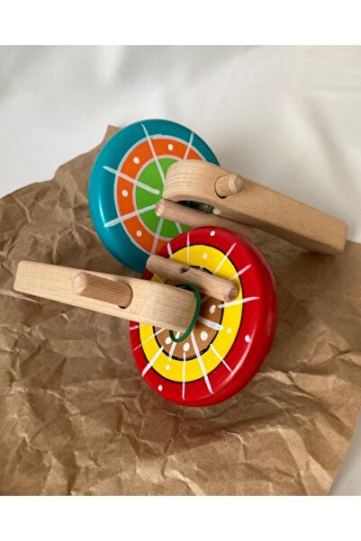 tiny wood Ahşap Çek Fırlat Topaç Renkli Desenli Ipli Topaç Doğal Ahşap Oyuncak