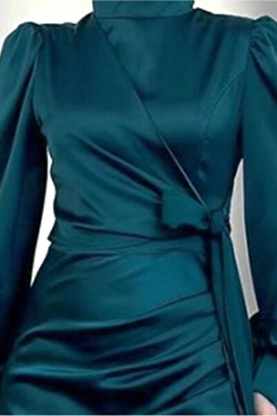 TRENDTESETTÜR Μπλε σατέν βραδινό φόρεμα - Petrol Color, Γυναικείο, T 3316