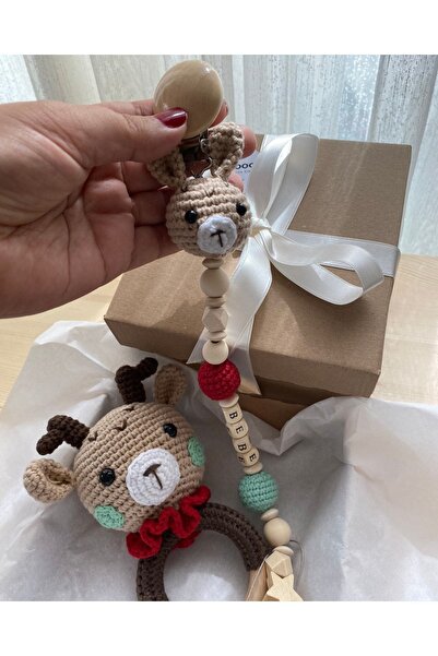 tiny wood Bebek Hediyelik Geyik Emzik Zinciri Çıngırak, Yenidoğan Kız Bebek I...