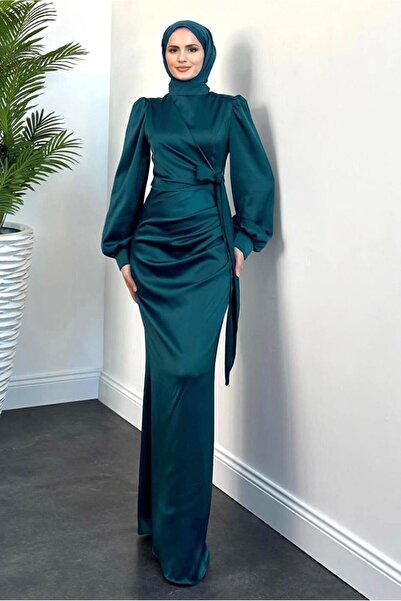 TRENDTESETTÜR Μπλε σατέν βραδινό φόρεμα - Petrol Color, Γυναικείο, T 3316