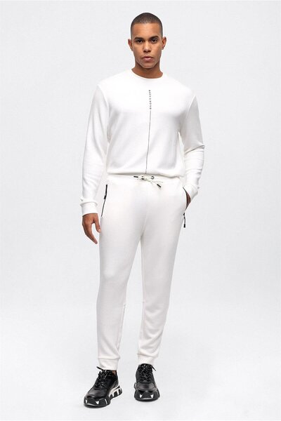 Back And Bond Beyaz Regular Fit Beli Bağcıklı Jogger Pantolon
