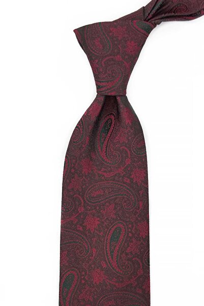 Kravatkolik Bordo Şal Desen Mendilli Klasik Kravat KK13124