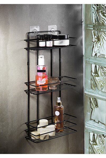Sas Haus 3-рівнева чорна клейка полиця для ванної кімнати, органайзер для шампунів, душовий органайзер, настінна вішалка для ванної кімнати з нержавіючого металу