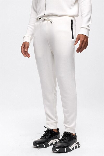 Back And Bond Beyaz Regular Fit Beli Bağcıklı Jogger Pantolon