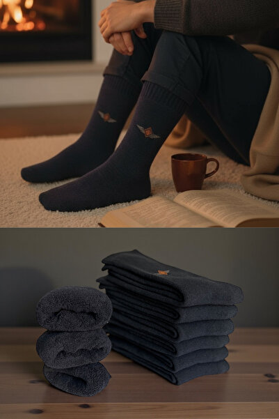 KAYS Men's 5-Piece Towel Cotton Socks Set Navy Blue Color Winter Thick Texture