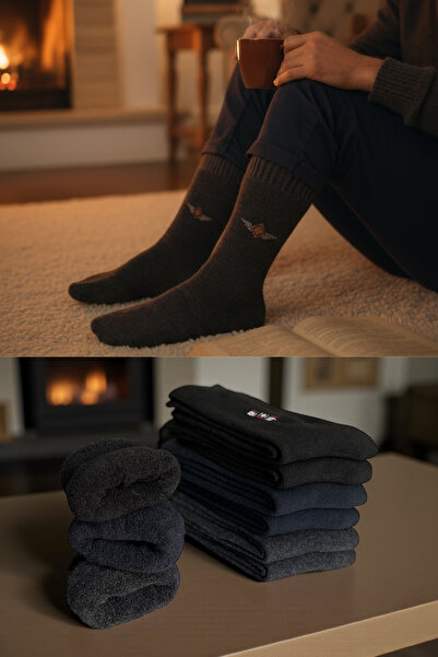 KAYS Men's 5-Piece Towel Cotton Socks Set Black Navy Blue Smoked Winter Thick Texture