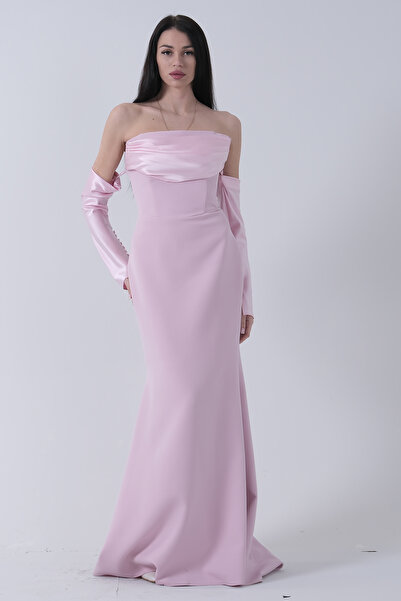 Feminist Πούδρα μακρύ βραδινό φόρεμα με ντραπέ με κουμπιά 9705361