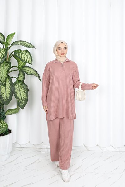 NİSUM MODA NİSUM YAKASI FERMUARLI PANTALONLU TRİKO TAKIM