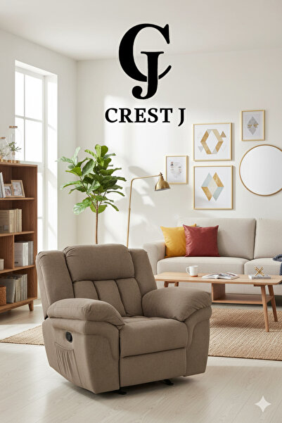 Crestj كرسي استرخاء ثابت وهزاز باللون البني - حجم كبير بتصميم مريح وفخم