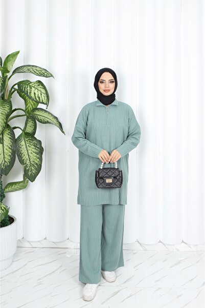 NİSUM MODA Nisum Kneck Zippered Pants Strick Suit