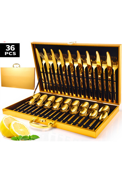 Trendy's Set tacamuri din inox 36 piese, TRENDY’S, luxury edition, gold