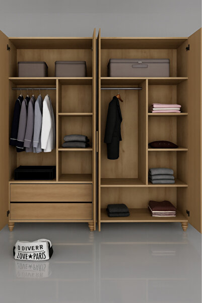 arionkids Alin Wood Dolap 4 Kapaklı-Çekmeceli | %100 MDF | REHAU Kapaklı | Çekmeceli | Ağaç Ayaklı