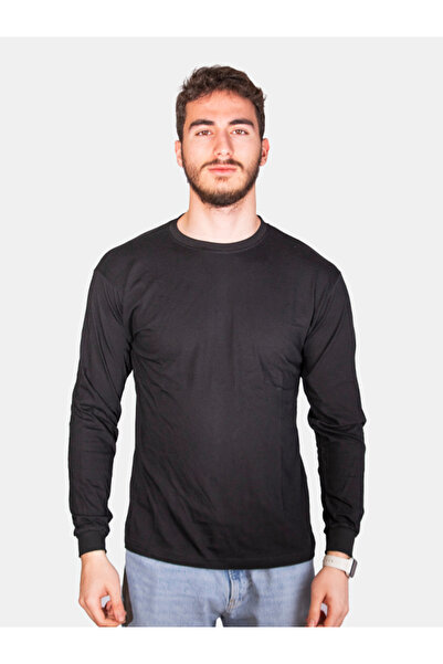 Çapıt Ανδρικό μαύρο μακρυμάνικο μπλουζάκι από 100% βαμβάκι Standard Cut Crew Neck